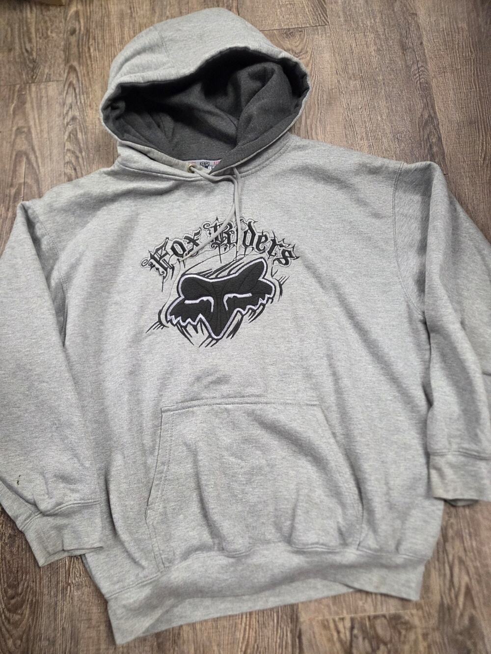 Fox Riders BMX Gray Hoodie Sweatshirt Vintage Y2K Cyber Goth Grunge Emo Skate L